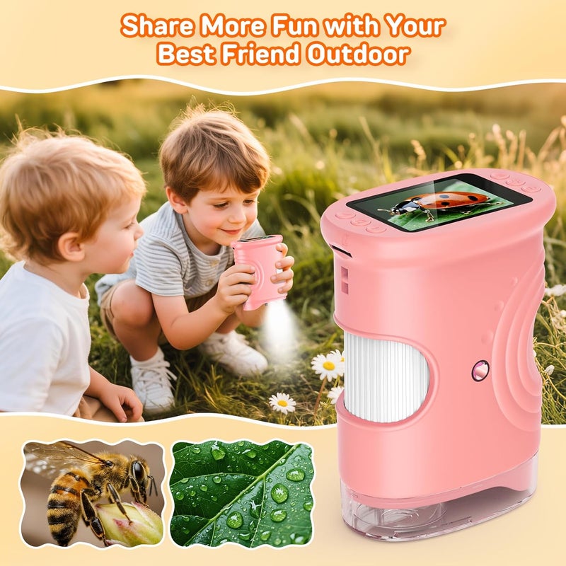 Ashfly 1000X Handheld Digital Microscope for Kids with 2.0" IPS Screen, Portable STEM Science Lab Toy, Rechargeable Pocket Microscope Educational Gift for Boys & Girls Age 4-6 8-12, Pink - Image 4